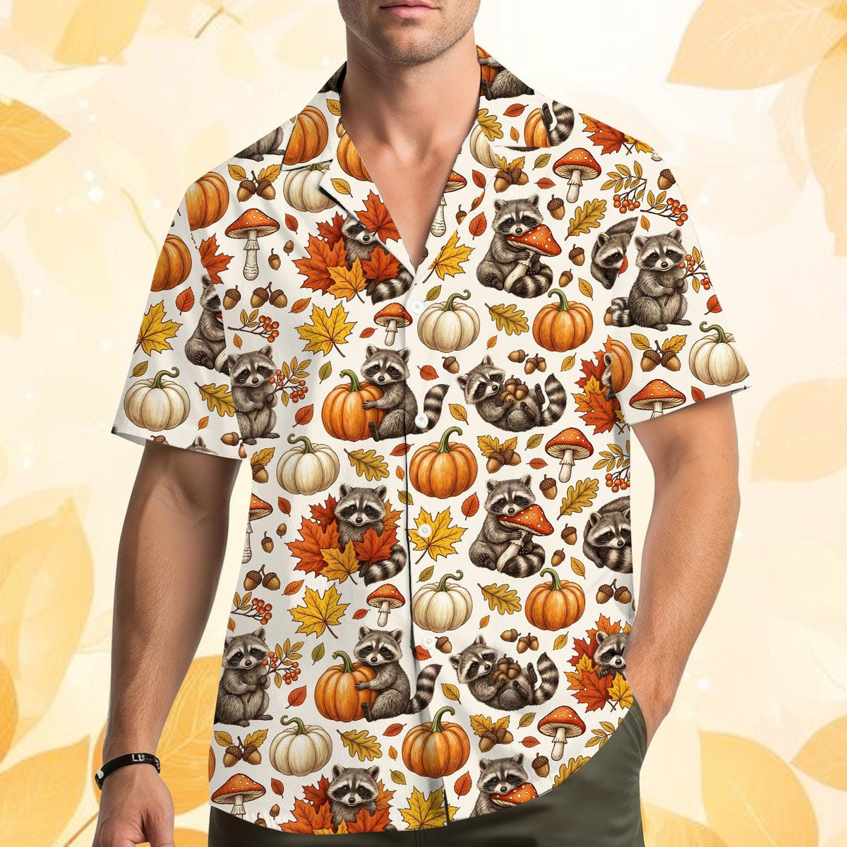 Autumn Raccoon Pumpkin Mushroom Harvest – Hawaiian Shirt