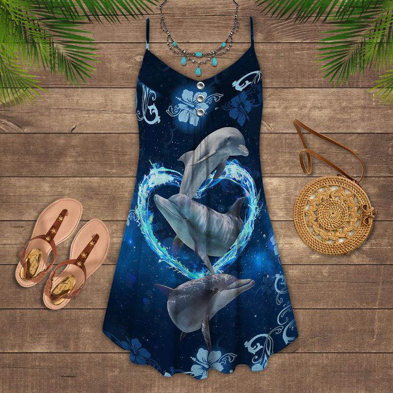 Dolphin Summer Vibes Limited 1 – Women's Summer Sleeveless V-Neck Camisole Dress