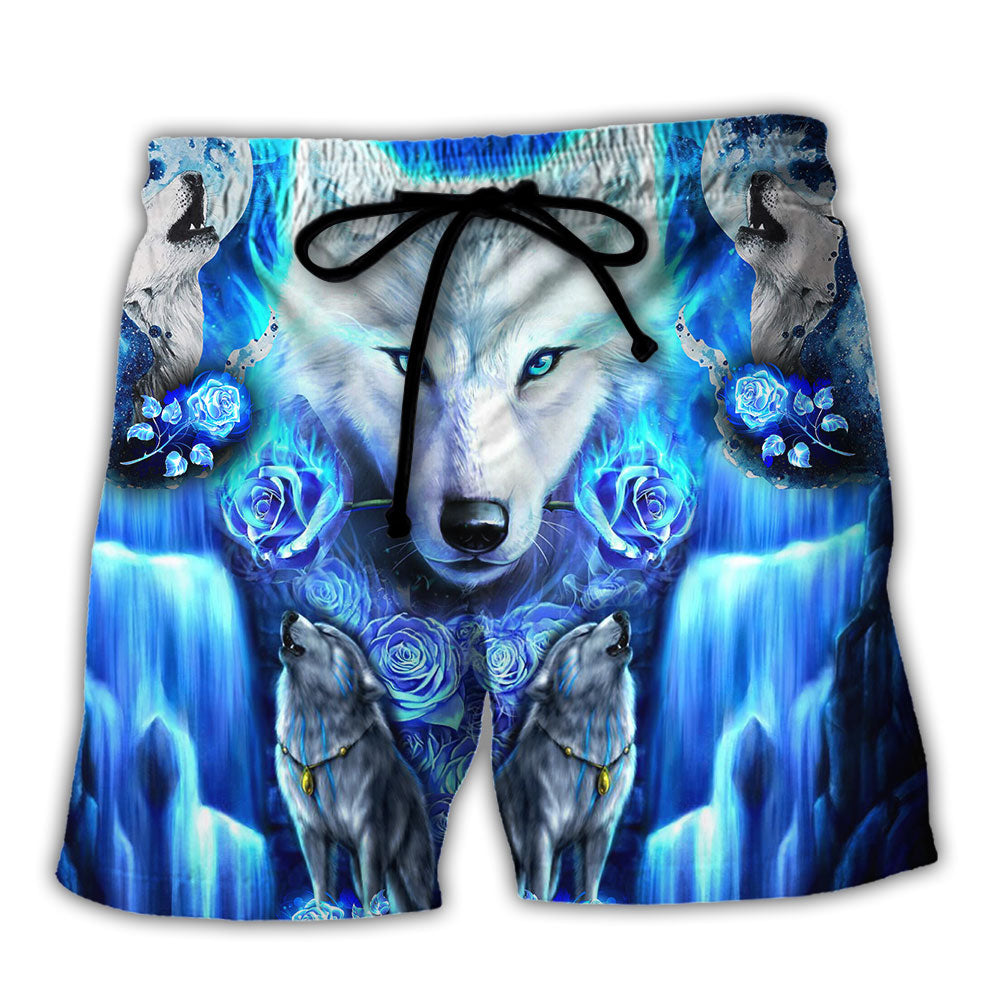 Wolf Blue Cool Art - Beach Short