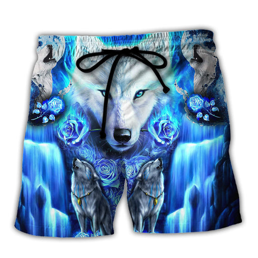 Wolf Blue Cool Art - Beach Short