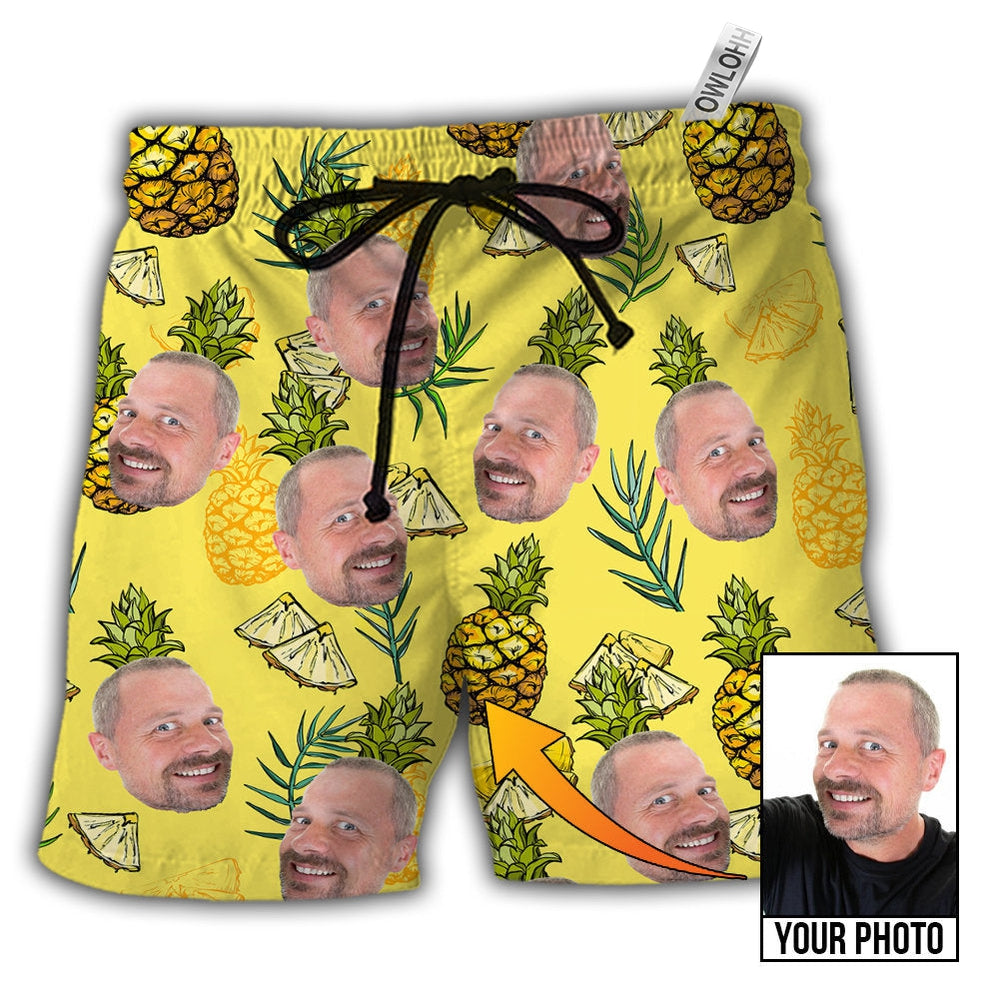 Beach Short / Adults / S Face Custom Photo Aloha Pineapple - Beach Short - Owls Matrix LTD