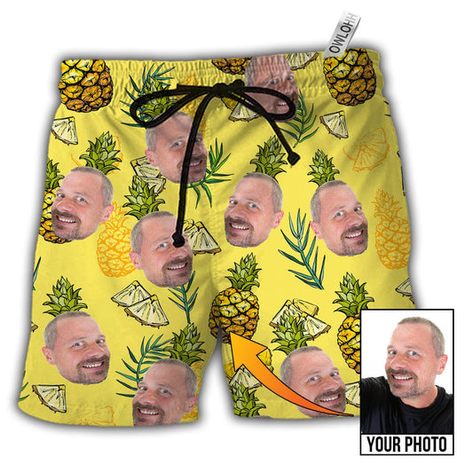 Beach Short / Adults / S Face Custom Photo Aloha Pineapple - Beach Short - Owls Matrix LTD