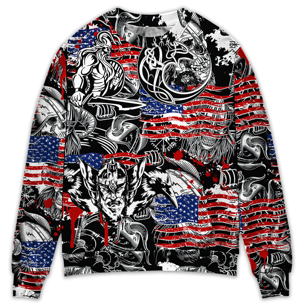 Viking Independence Day Warrior And Wolf – Sweater - Ugly Christmas Sweater