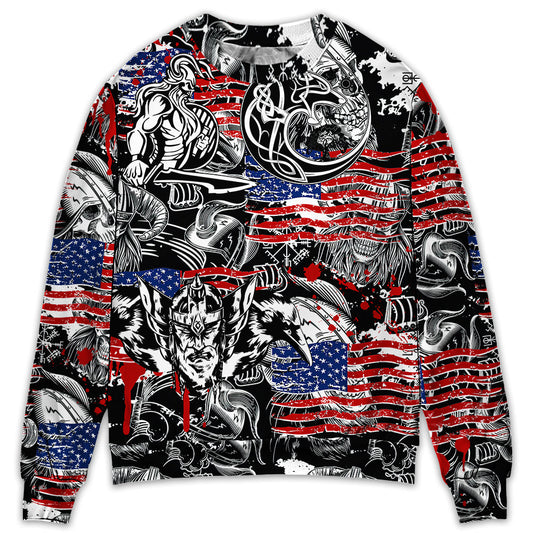 Viking Independence Day Warrior And Wolf – Sweater - Ugly Christmas Sweater