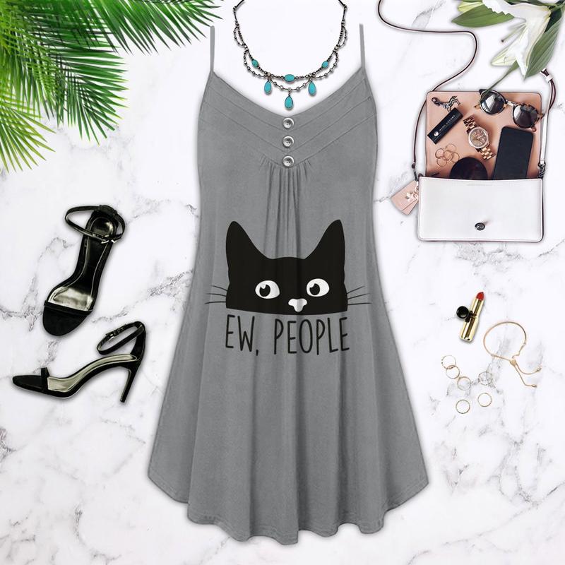 Cats Love Artistic Style – Women's Summer Sleeveless V-Neck Camisole Dress