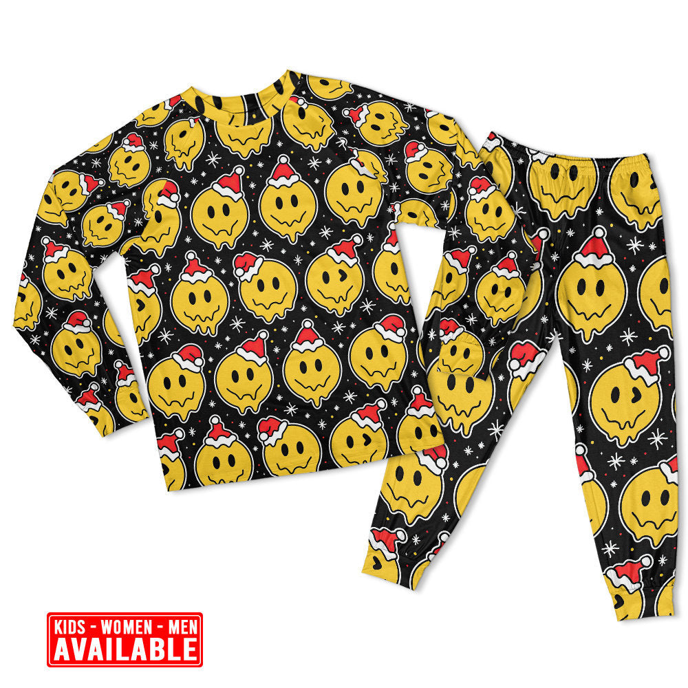 Women / S Christmas Smile Happy Face With Santa Hat - Pajamas Long Sleeve - Owls Matrix LTD