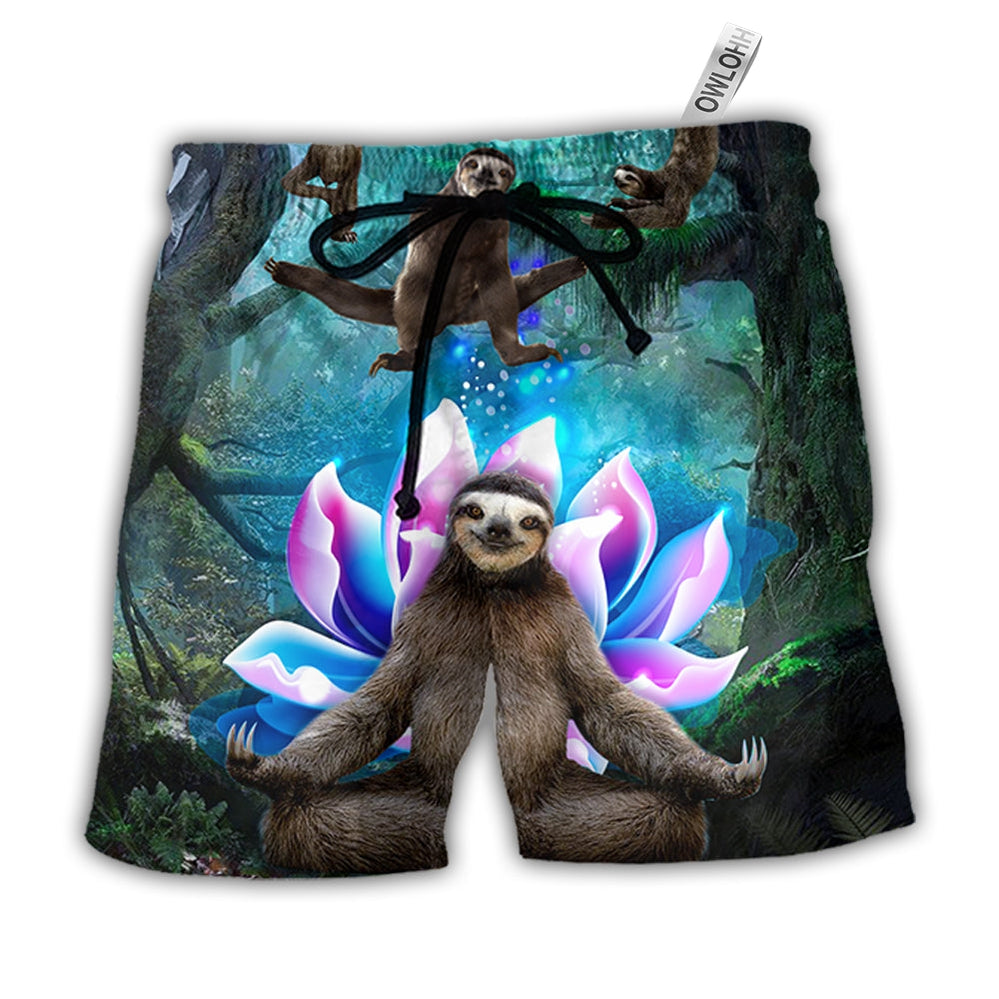 Beach Short / Adults / S Sloth Yoga Pose On the Forest Lotus Flower - Beach Short - Owls Matrix LTD