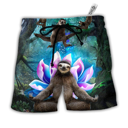 Beach Short / Adults / S Sloth Yoga Pose On the Forest Lotus Flower - Beach Short - Owls Matrix LTD