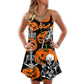 Halloween Skeleton Pumpkin Scary – Women's Summer Sleeveless V-Neck Camisole Dress