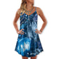 Blue Neon Cat Love – Women's Summer Sleeveless V-Neck Camisole Dress