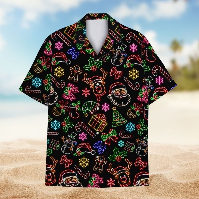 Christmas Neon Santa Reindeer Retro Glow – Hawaiian Shirt