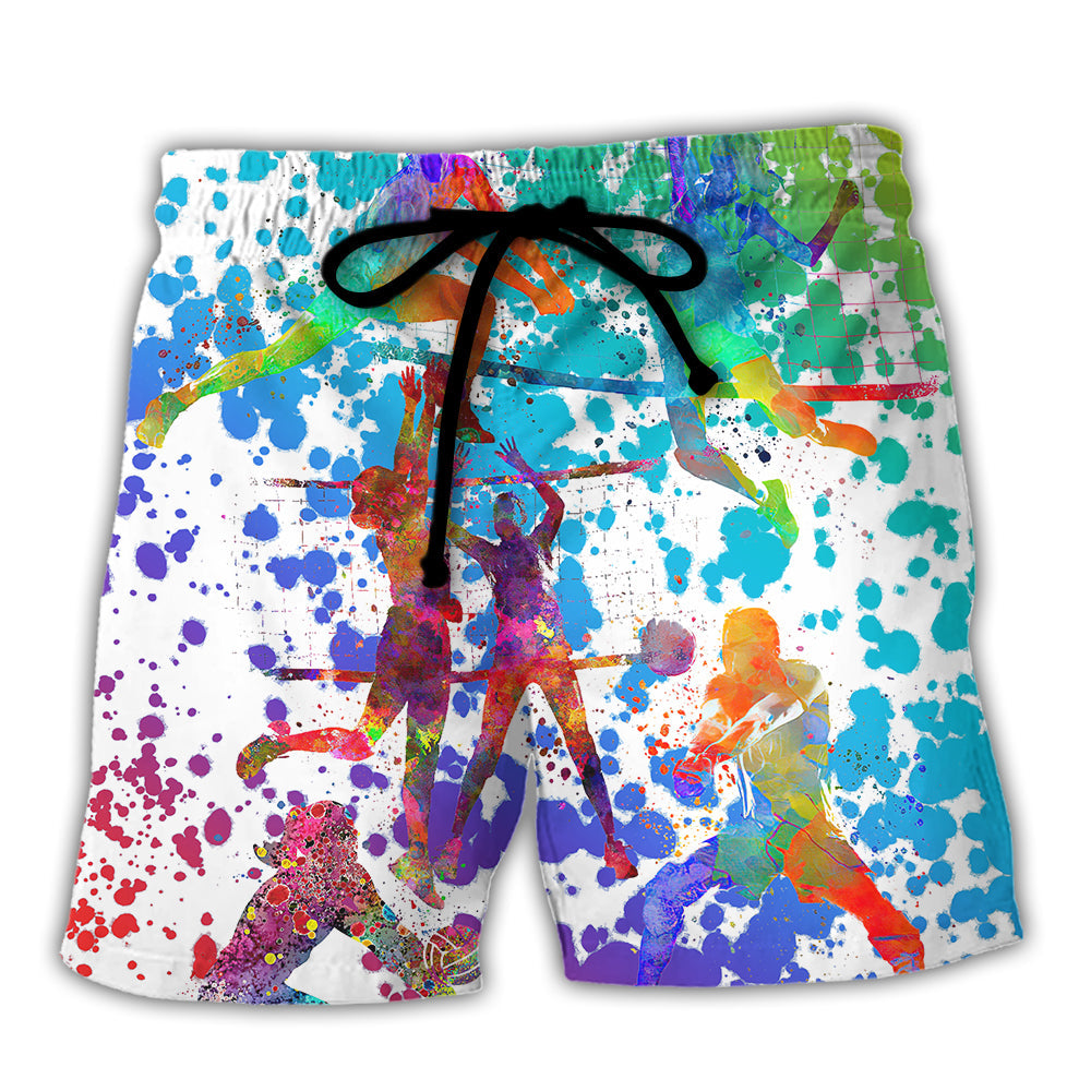 Volleyball Colorful Paint Style - Beach Short