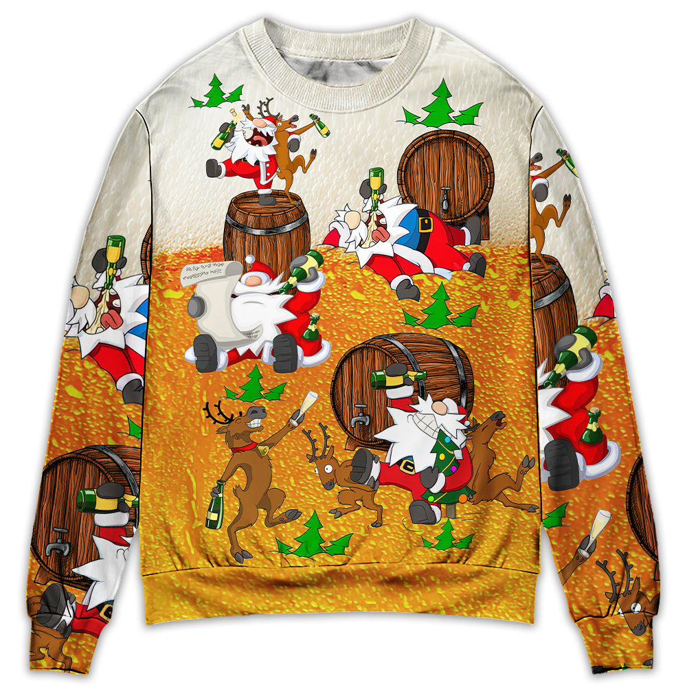 Christmas Santa Drunk Beer Funny Happy Holiday Style – Sweater - Ugly Christmas Sweater