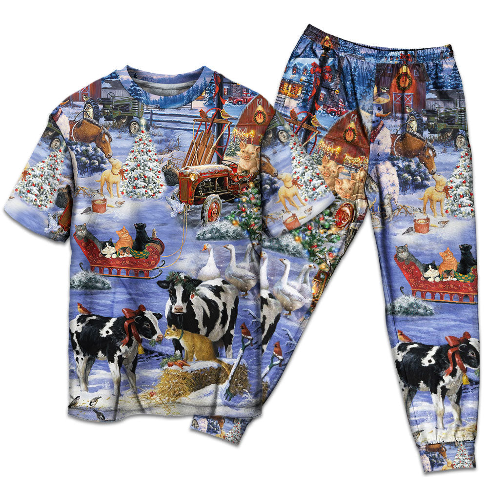 T-shirt + Pants / S Christmas Love Farm Xmas - Pajamas Short Sleeve - Owls Matrix LTD
