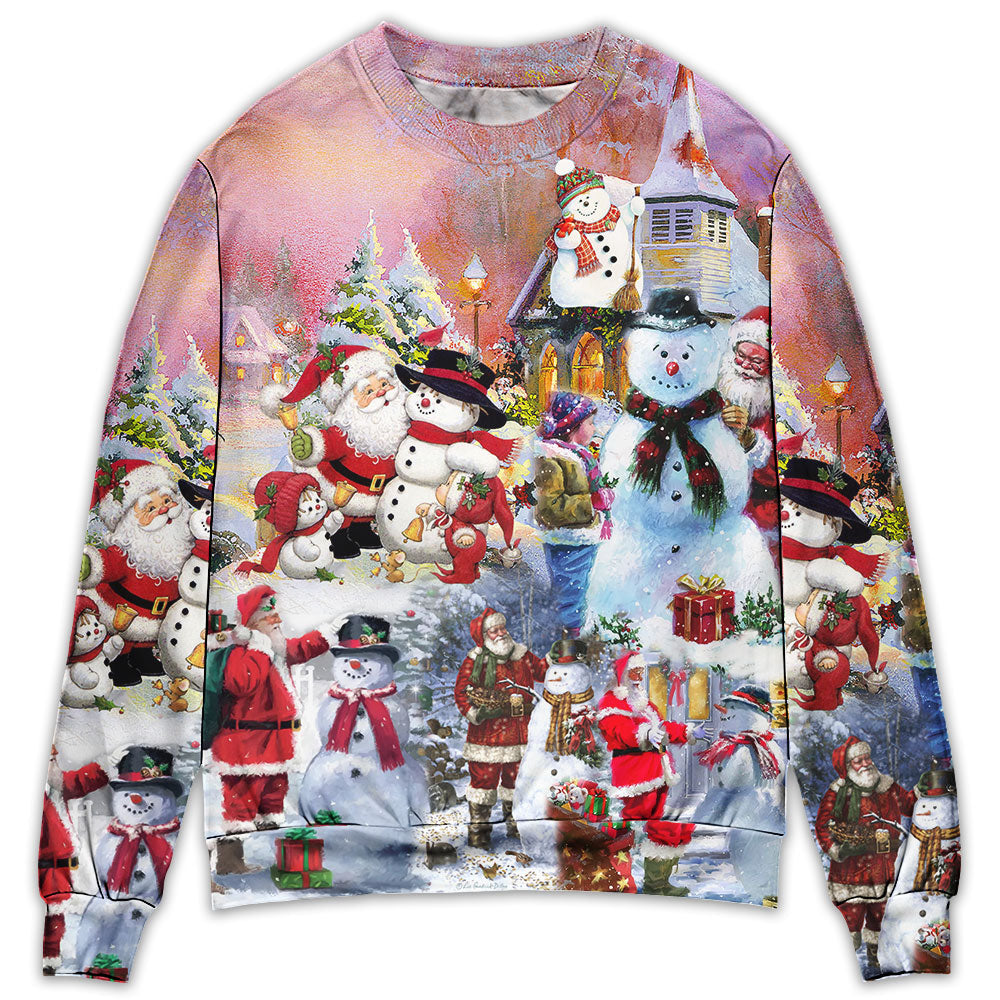 Santa And Snowman Snow Village – Sweater - Ugly Christmas Sweater