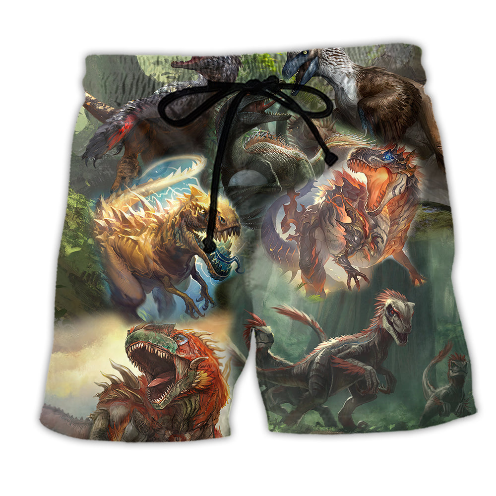 Dinosaur Roaring In Jungle Art – Beach Short