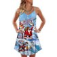 Christmas Snowboarding Holiday Spirit – Women's Summer Sleeveless V-Neck Camisole Dress