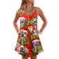 Christmas Dogs Pitbull Family Love – Women's Summer Sleeveless V-Neck Camisole Dress