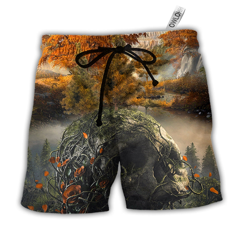 Beach Short / Adults / S Skull Into The Forest I Go Hiking Lover Camping - Beach Short - Owls Matrix LTD