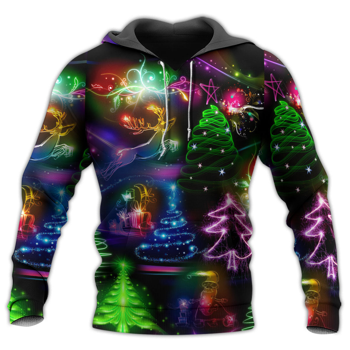 Christmas Tree And Snowman Neon Art – 3D Hoodie