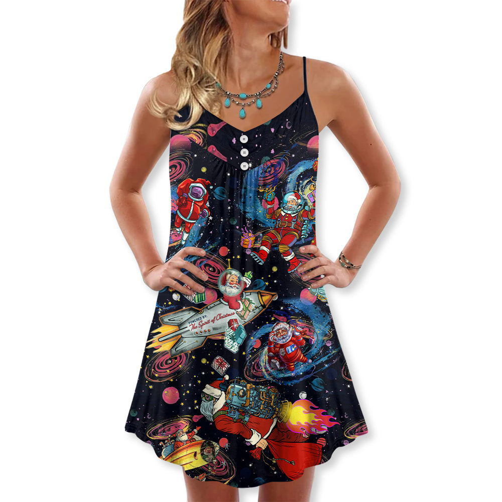 Christmas Santa In Space – Women's Summer Sleeveless V-Neck Camisole Dress