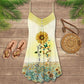 Butterfly Sunflower Sunshine – Women's Summer Sleeveless V-Neck Camisole Dress