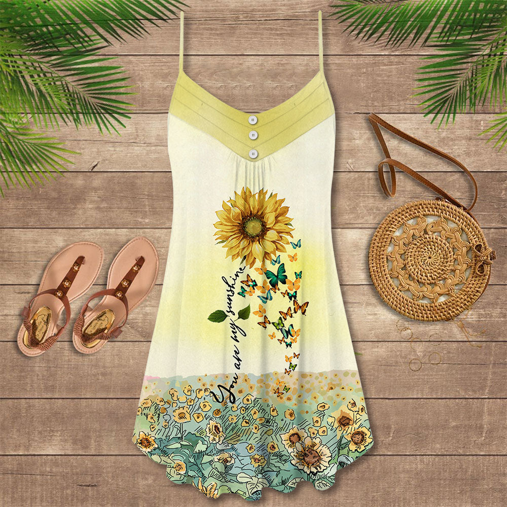 Butterfly Sunflower Sunshine – Women's Summer Sleeveless V-Neck Camisole Dress