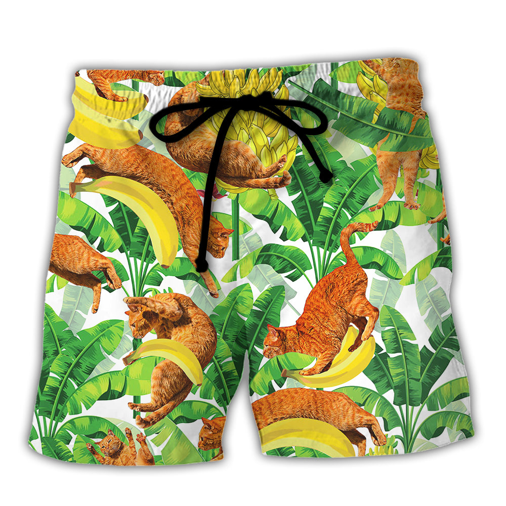 Cat Funny Jumping Bananas Theme – Beach Short