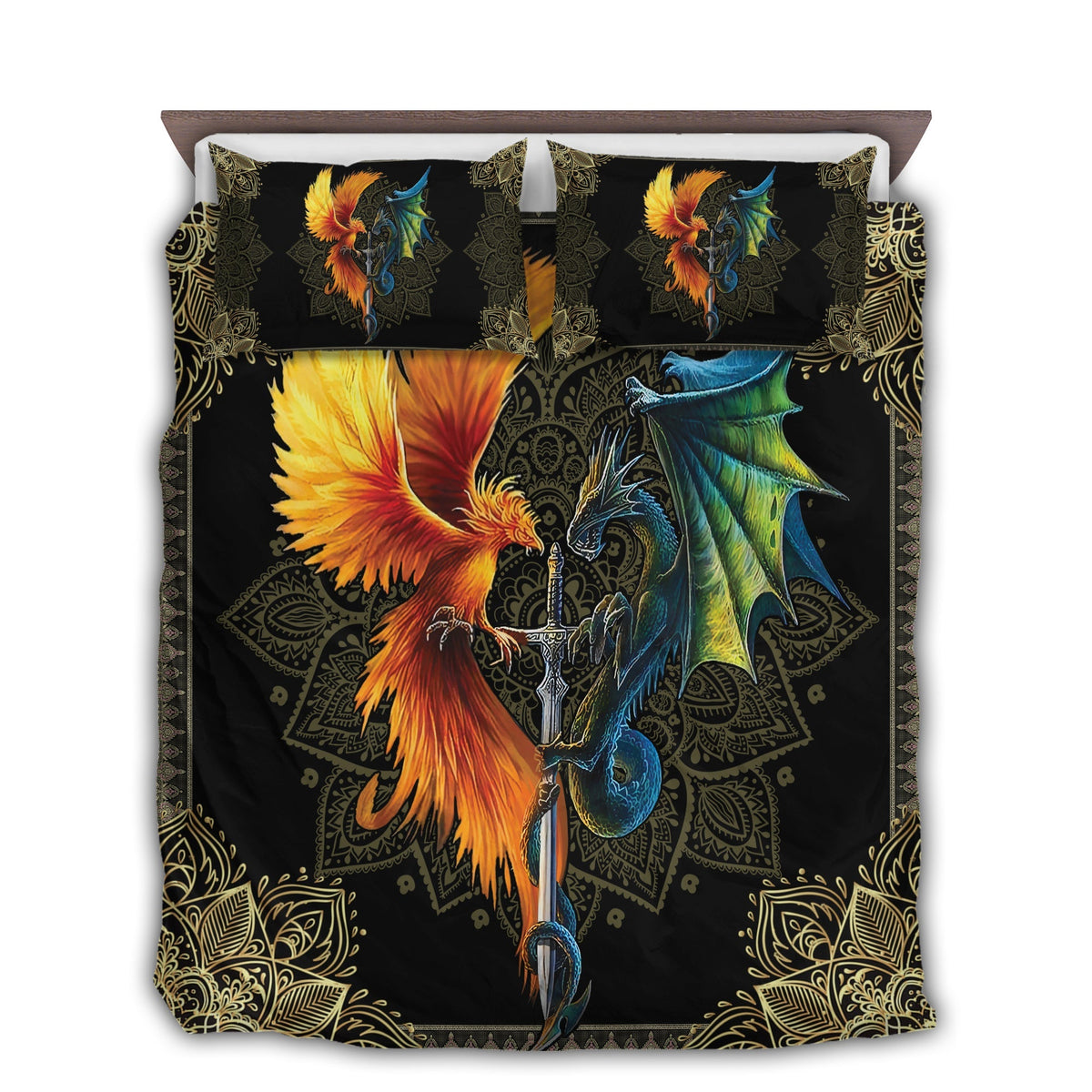 Dragon Phoenix Sword Bedding Cover For Fantasy Bedroom Decor
