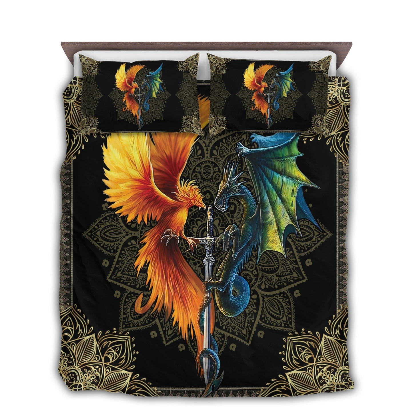 Dragon Phoenix Sword Bedding Cover For Fantasy Bedroom Decor