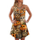 Halloween Owl Pumpkin Pattern – Women's Summer Sleeveless V-Neck Camisole Dress