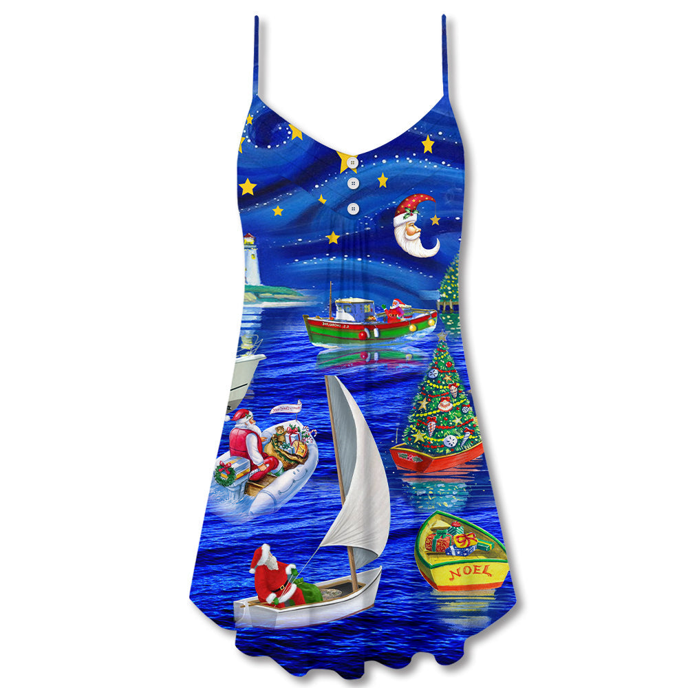 Christmas Starry Night Holiday Theme – Women's Summer Sleeveless V-Neck Camisole Dress