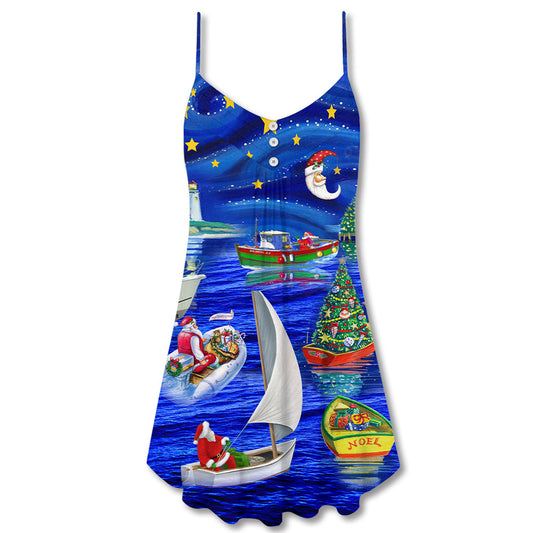 Christmas Starry Night Holiday Theme – Women's Summer Sleeveless V-Neck Camisole Dress