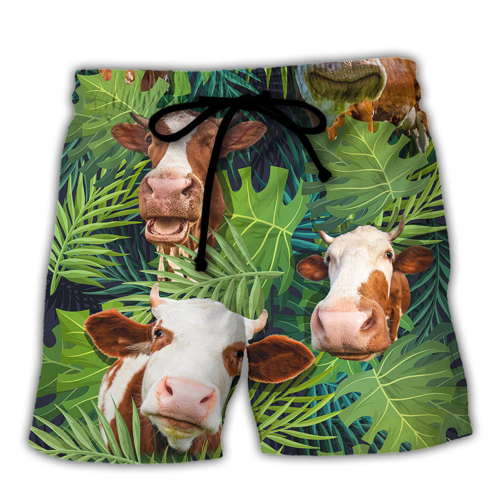 Cow Face Funny Troll Cattle Tropical Style - Beach Short