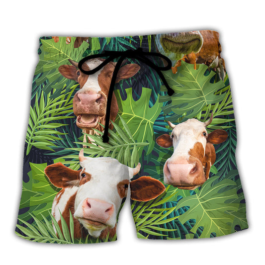 Cow Face Funny Troll Cattle Tropical Style - Beach Short