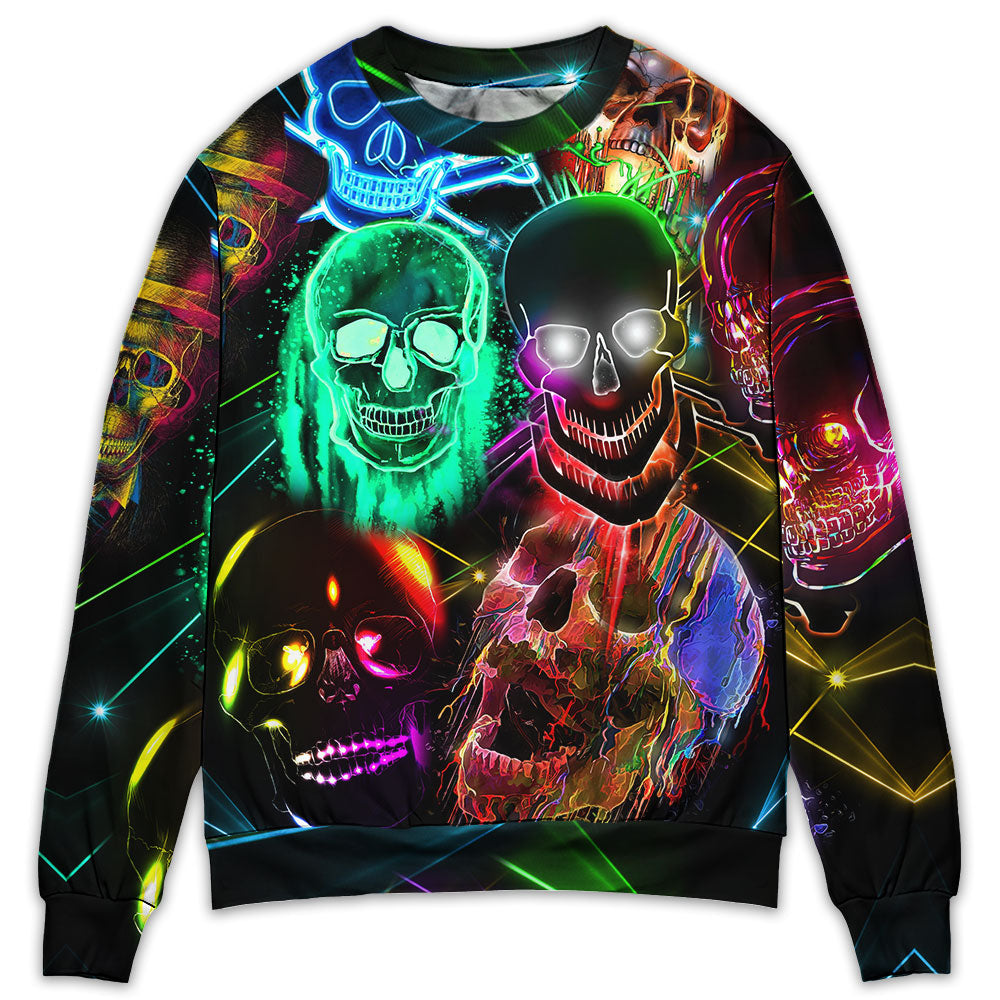 Glowing Neon Light Skull Art – Sweater - Ugly Christmas Sweater