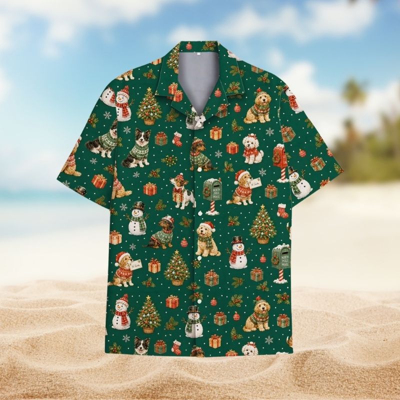 Green Christmas Dog Snowman Holiday Party – Hawaiian Shirt