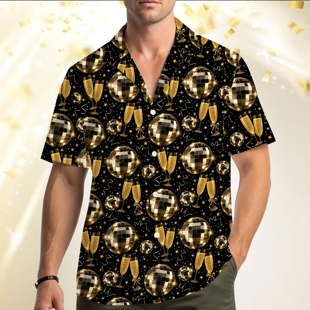 Happy New Year Disco Ball Champagne Countdown Party – Hawaiian Shirt