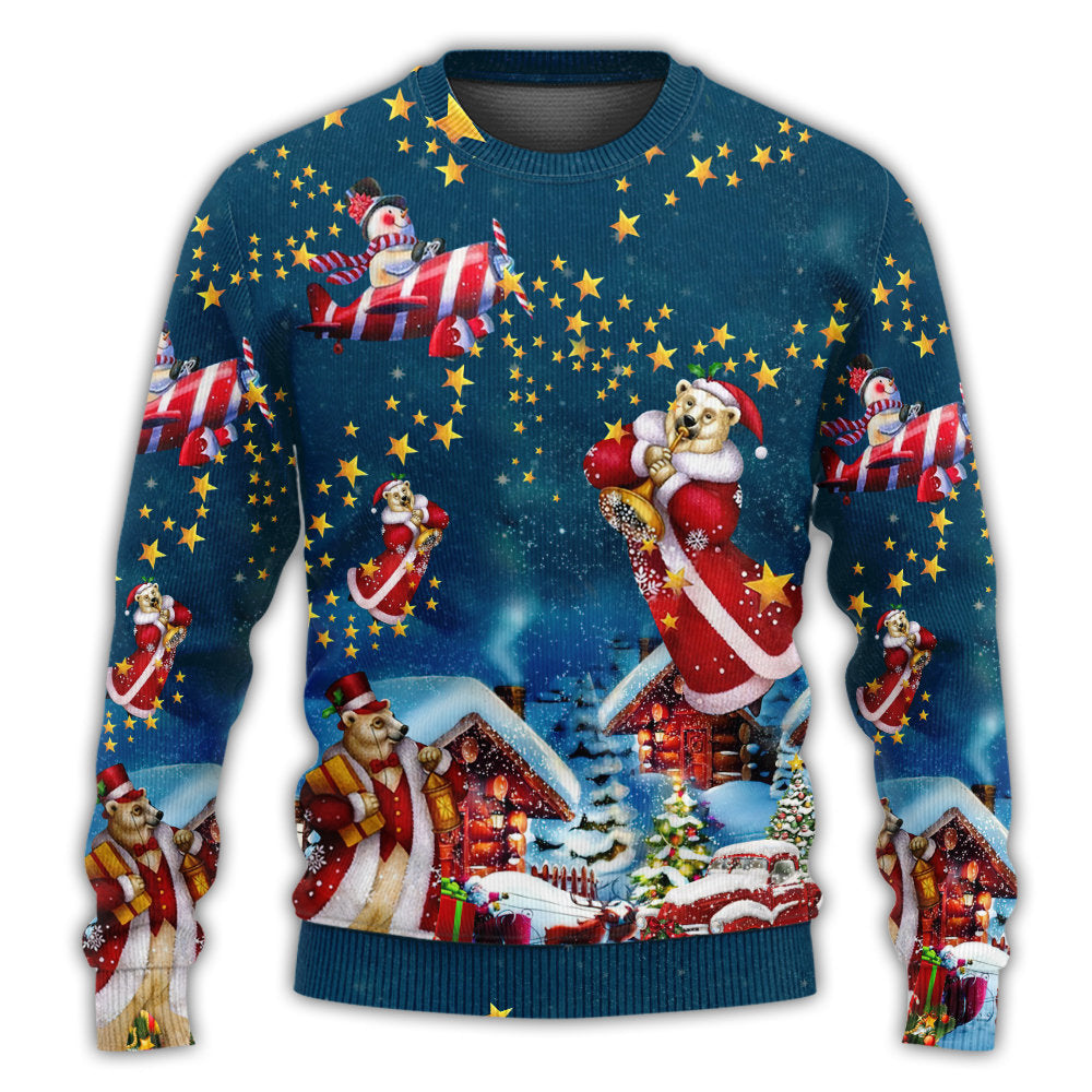 Christmas Bear Santa Happy Holiday – Sweater - Ugly Christmas Sweater