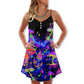 Hippie Mushroom Galaxy Colorful – Women's Summer Sleeveless V-Neck Camisole Dress