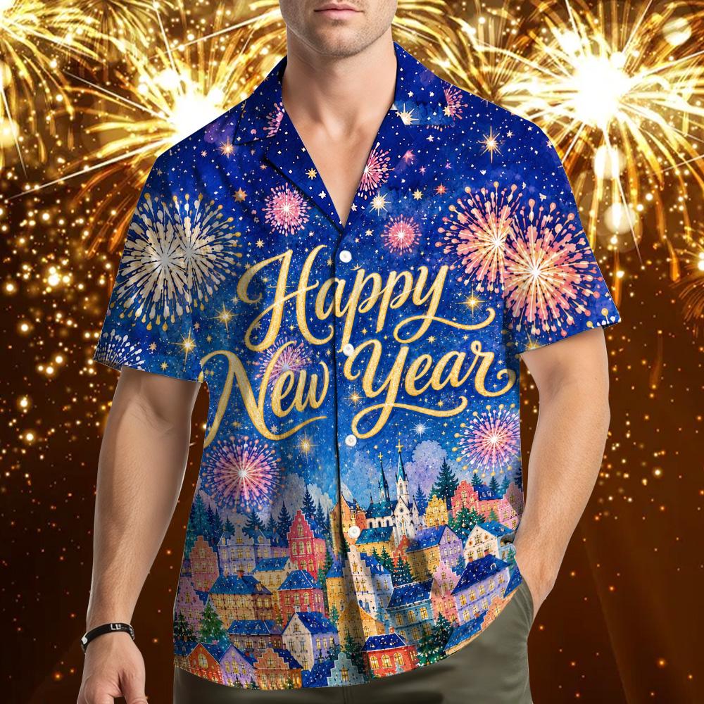 Happy New Year Fireworks City Night Celebration – Hawaiian Shirt