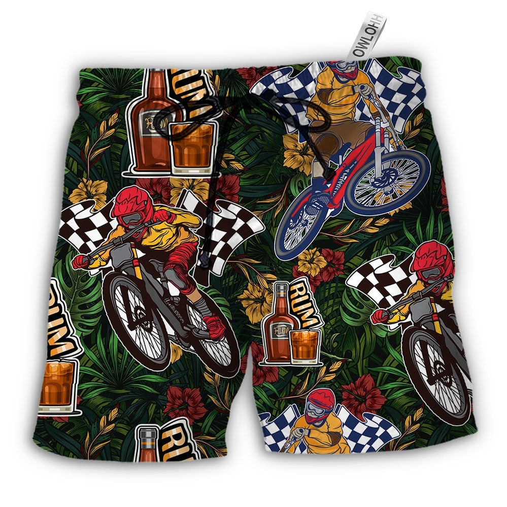 Beach Short / Adults / S Wine I Like Rum And Mountain Biking - Beach Short - Owls Matrix LTD