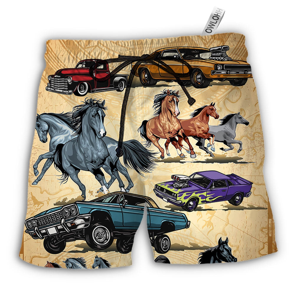Beach Short / Adults / S Horse Muscle Car I Like Muscle Car And Horse - Beach Short - Owls Matrix LTD