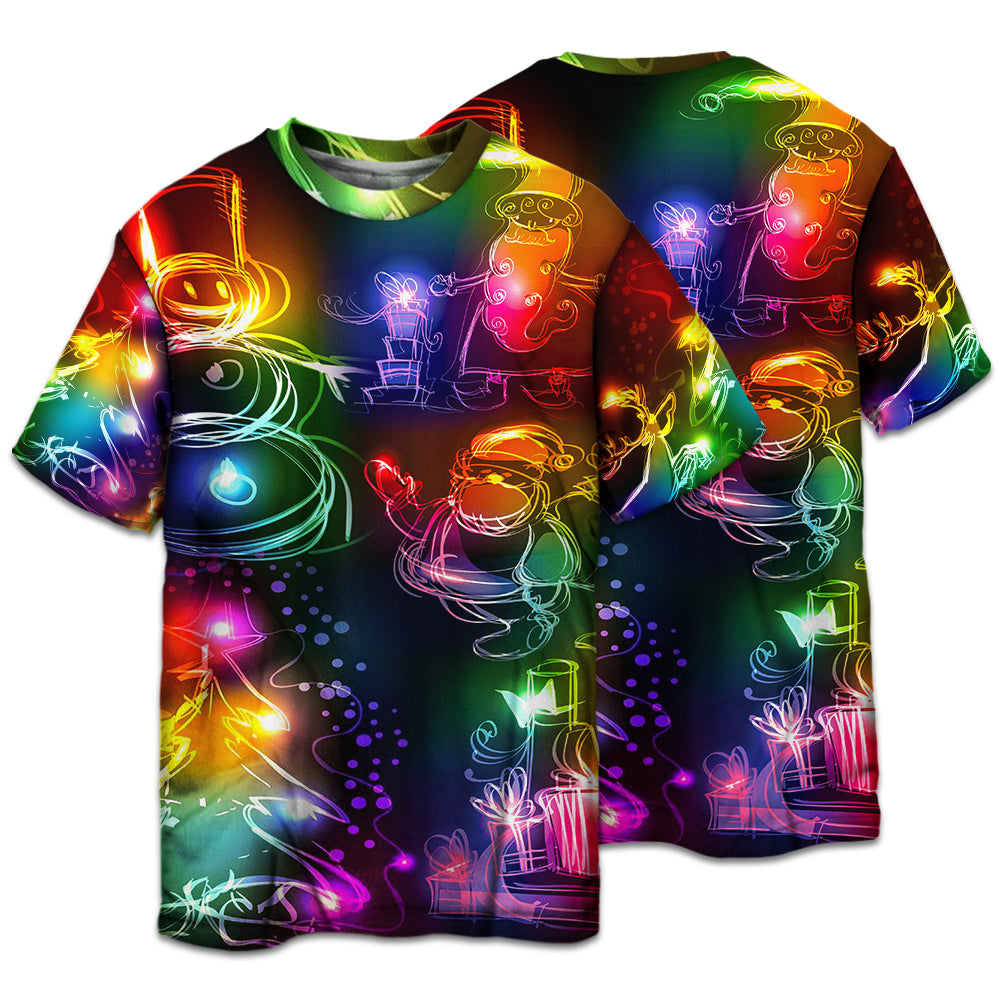 T-shirt / S Christmas Santa Claus Tree Snowman Neon Light Style - Pajamas Short Sleeve - Owls Matrix LTD
