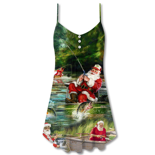 Christmas Merry Fishmas Reel Theme – Women's Summer Sleeveless V-Neck Camisole Dress