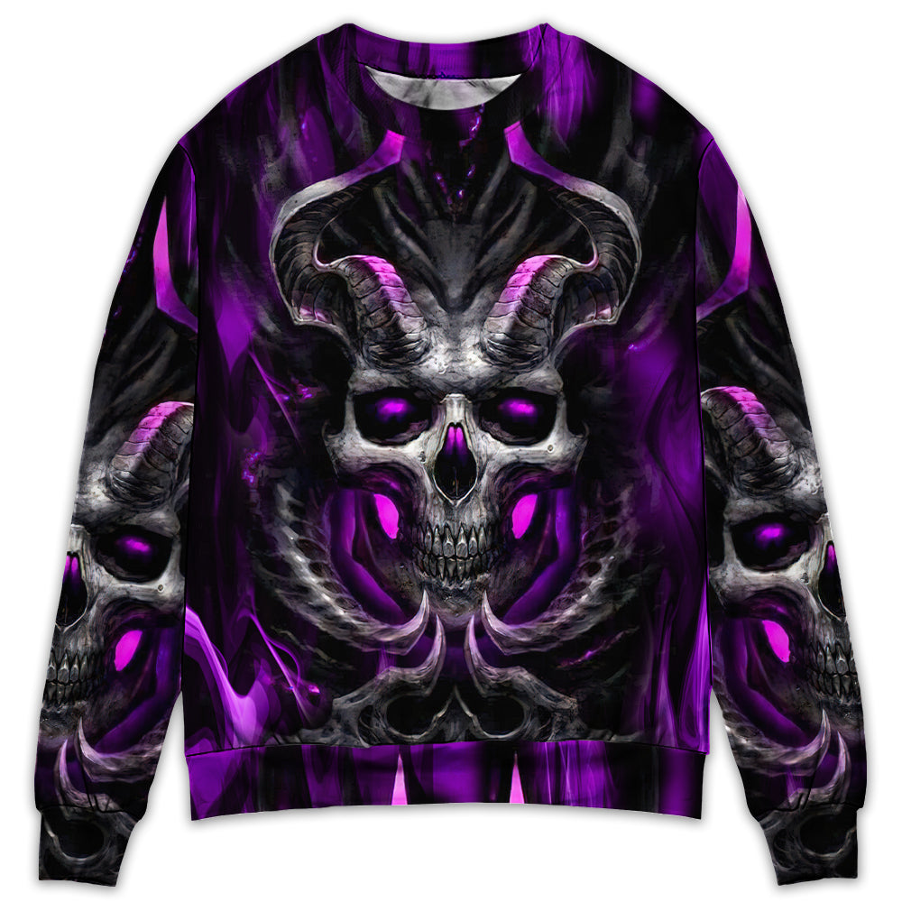 Dark Purple Fire Lightning Skull – Sweater - Ugly Christmas Sweater