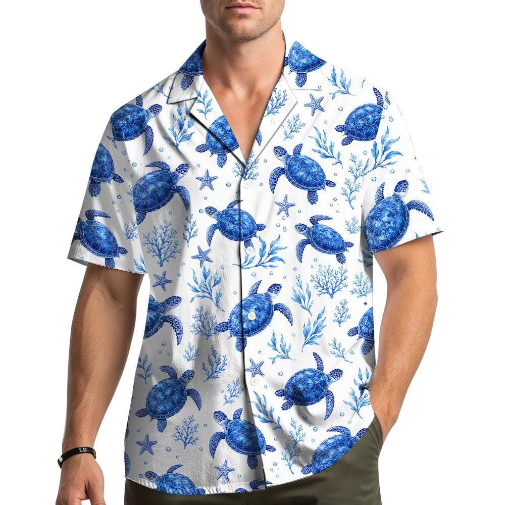Sea Turtle Blue Ocean Watercolor Coral Reef – Hawaiian Shirt