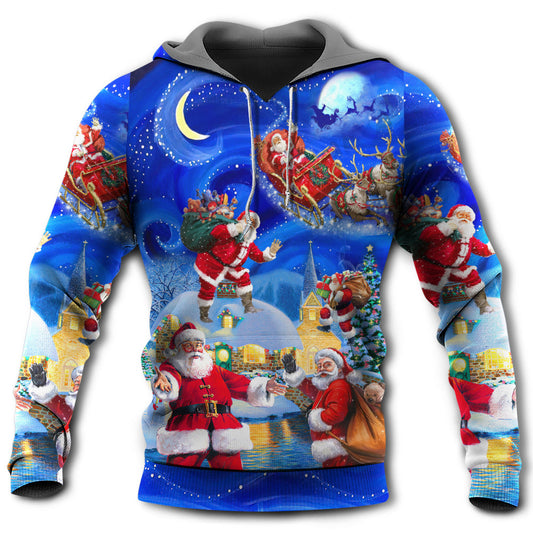 Christmas Santa Town Magic Night Art - Hoodie