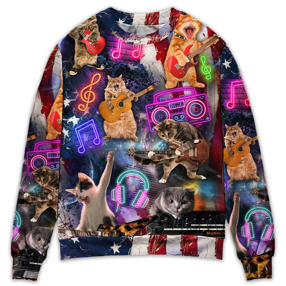 Cat Rocker Independence Day Style – Sweater - Ugly Christmas Sweater