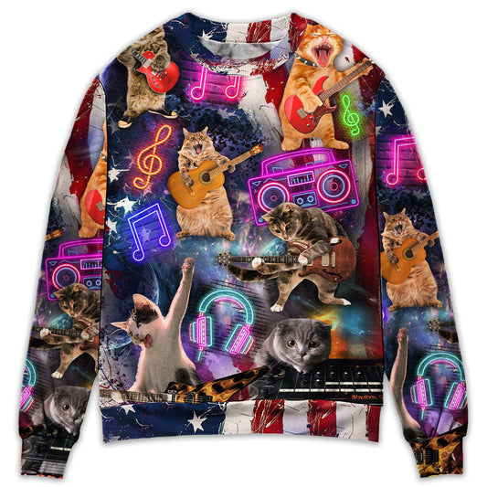 Cat Rocker Independence Day Style – Sweater - Ugly Christmas Sweater